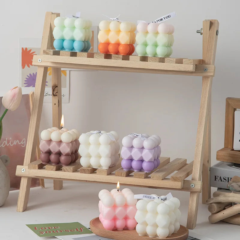 Korean Room Decor Bubble Square Scented Candle Home Decoration Luxury