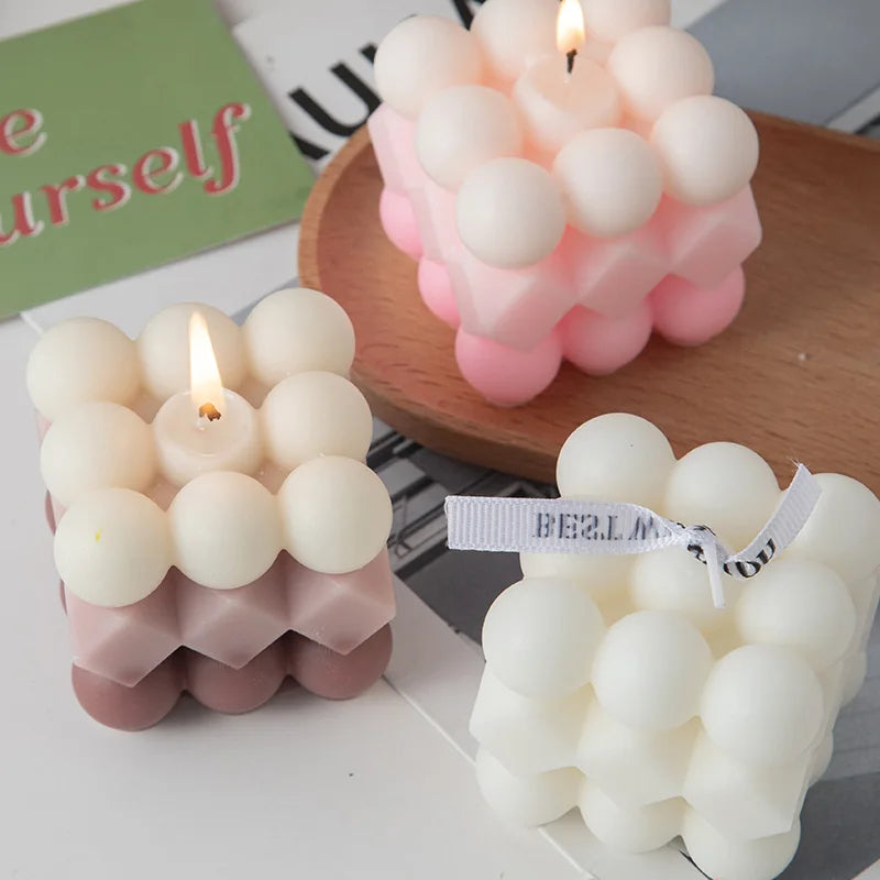 Korean Room Decor Bubble Square Scented Candle Home Decoration Luxury
